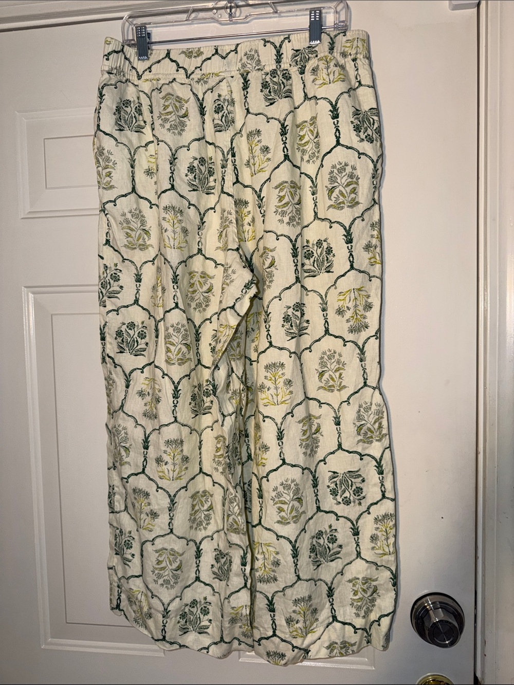 Rachel Zoe Cream Printed Linen Pants with Green and Yellow Floral Motif. Sz XL - Picture 4 of 6
